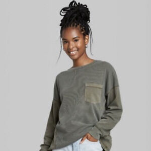 Women's Long Leeve Round Neck Boxy Tunic T-shirt - Wild Fable, Olive Green Small